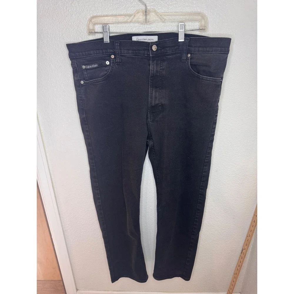 Calvin Klein Jeans Slim Straight Black Denim Stretch Pants W38 L29 minimalist